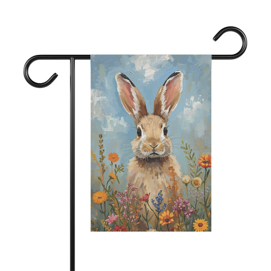 Spring Bunny in Wildflowers Garden and House Flag Decor Flags