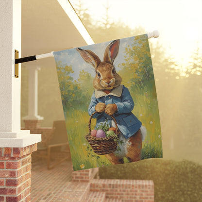 Vintage Easter Bunny Holding Basket Garden and House Flag Decor Flags