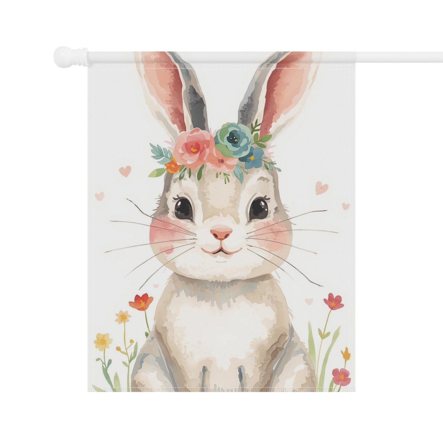 Watercolor Bunny and Flowers Garden and House Flag Decor Flags