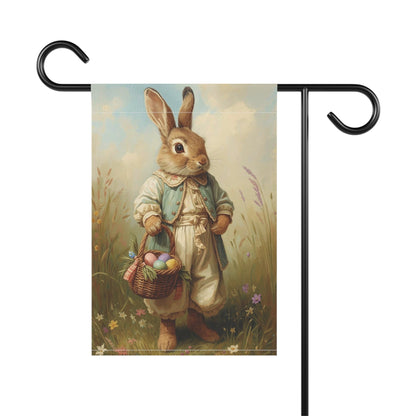 Vintage Easter Bunny with Basket Garden and House Flag Decor Flags