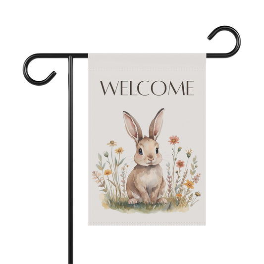 Bunny and Flowers Welcome Garden and House Flag Decor Flags