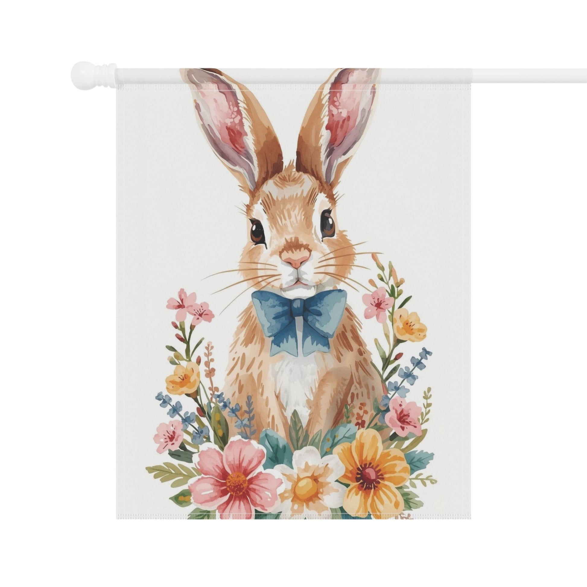 Watercolor Bunny with Blue Bow Garden and House Flag Decor Flags