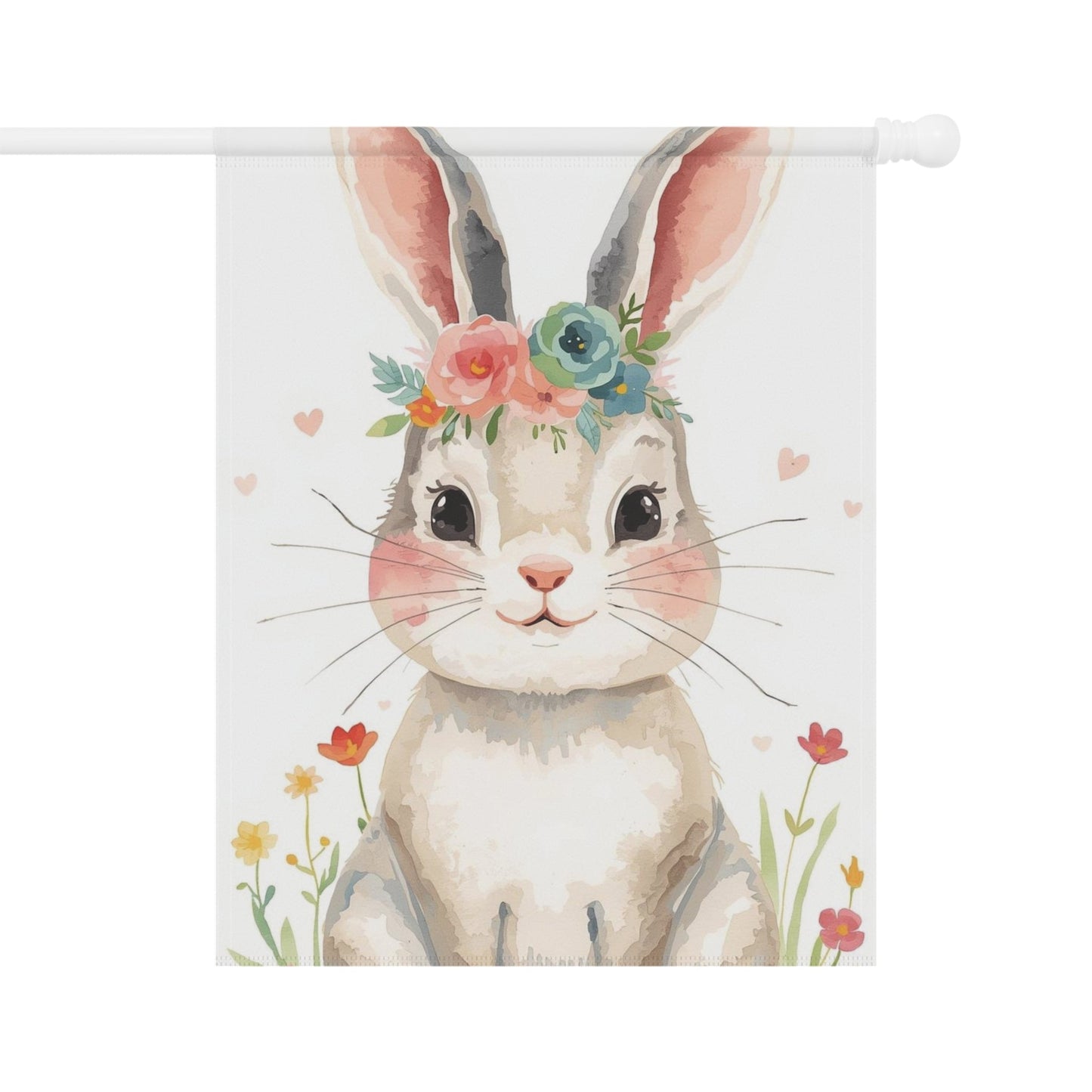 Watercolor Bunny and Flowers Garden and House Flag Decor Flags