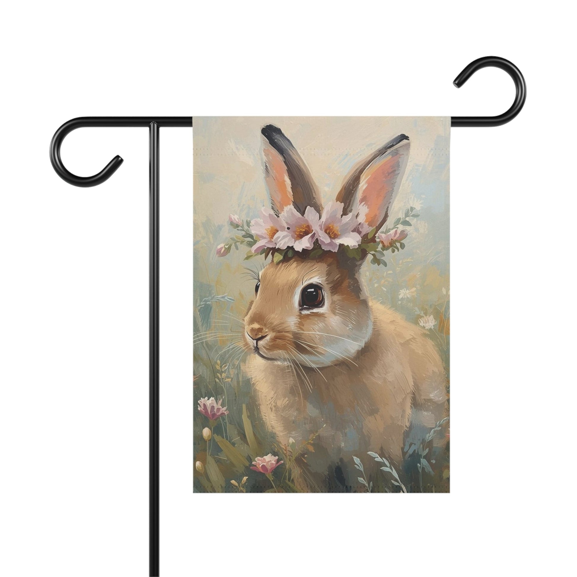Bunny with Flower Crown Garden and House Flag Decor Flags