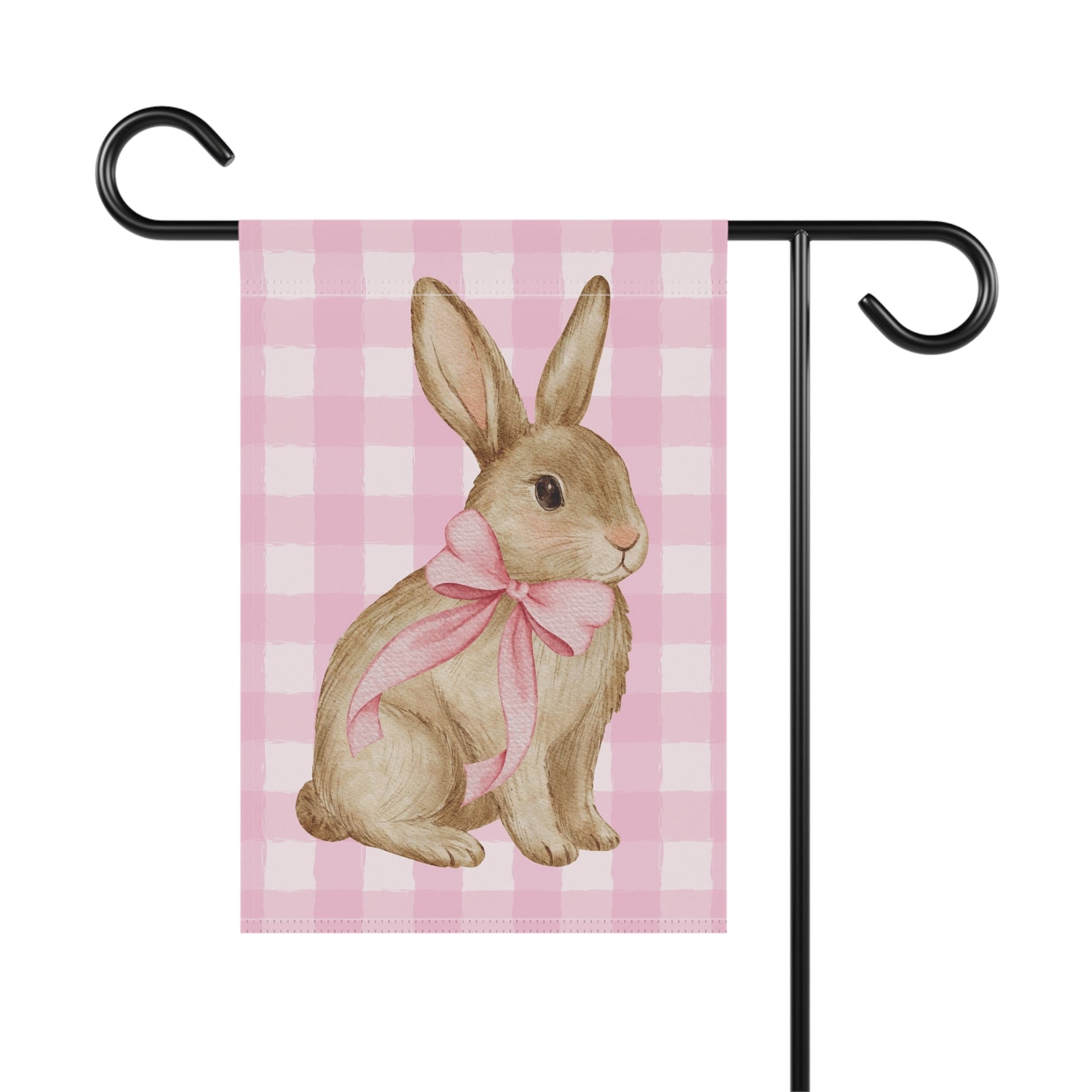 Pink Gingham Bunny Garden and House Flag Decor Flags