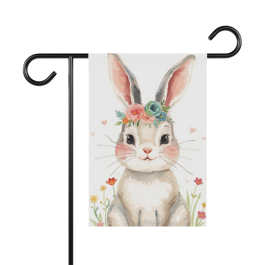Watercolor Bunny and Flowers Garden and House Flag Decor Flags