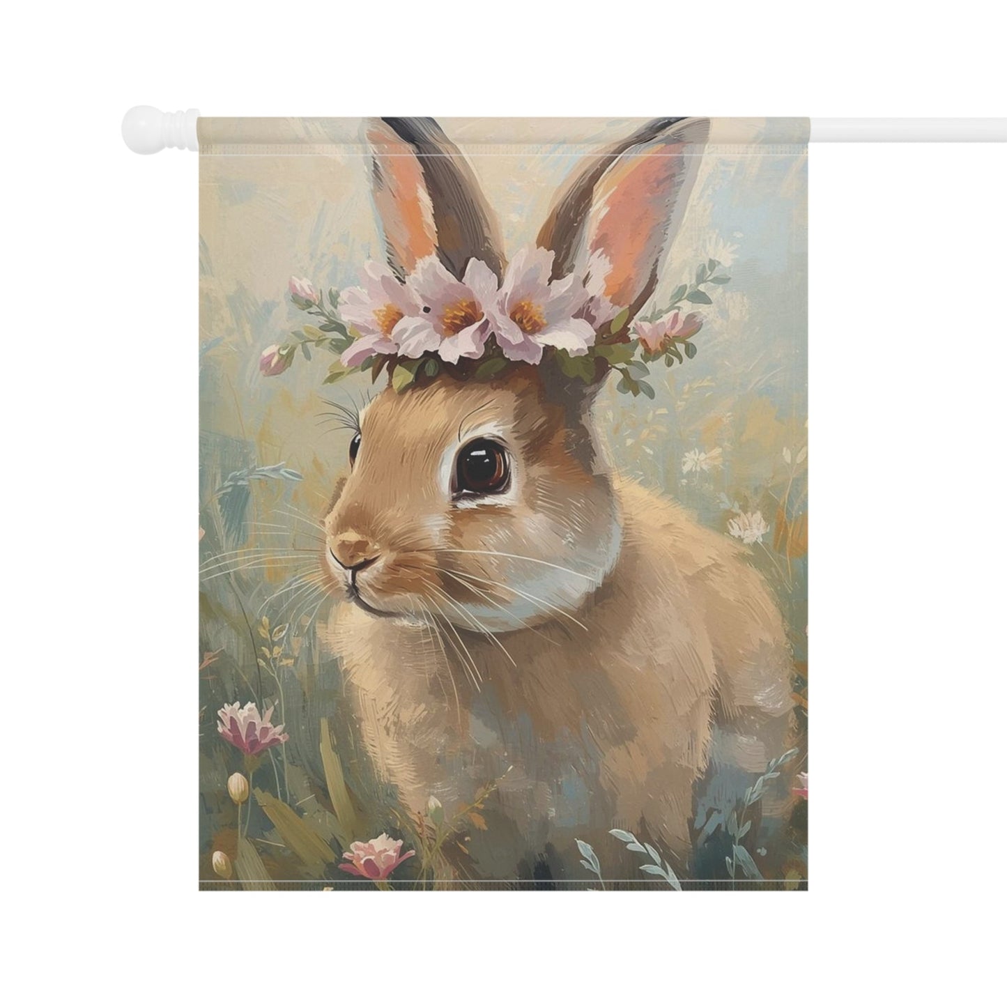 Bunny with Flower Crown Garden and House Flag Decor Flags