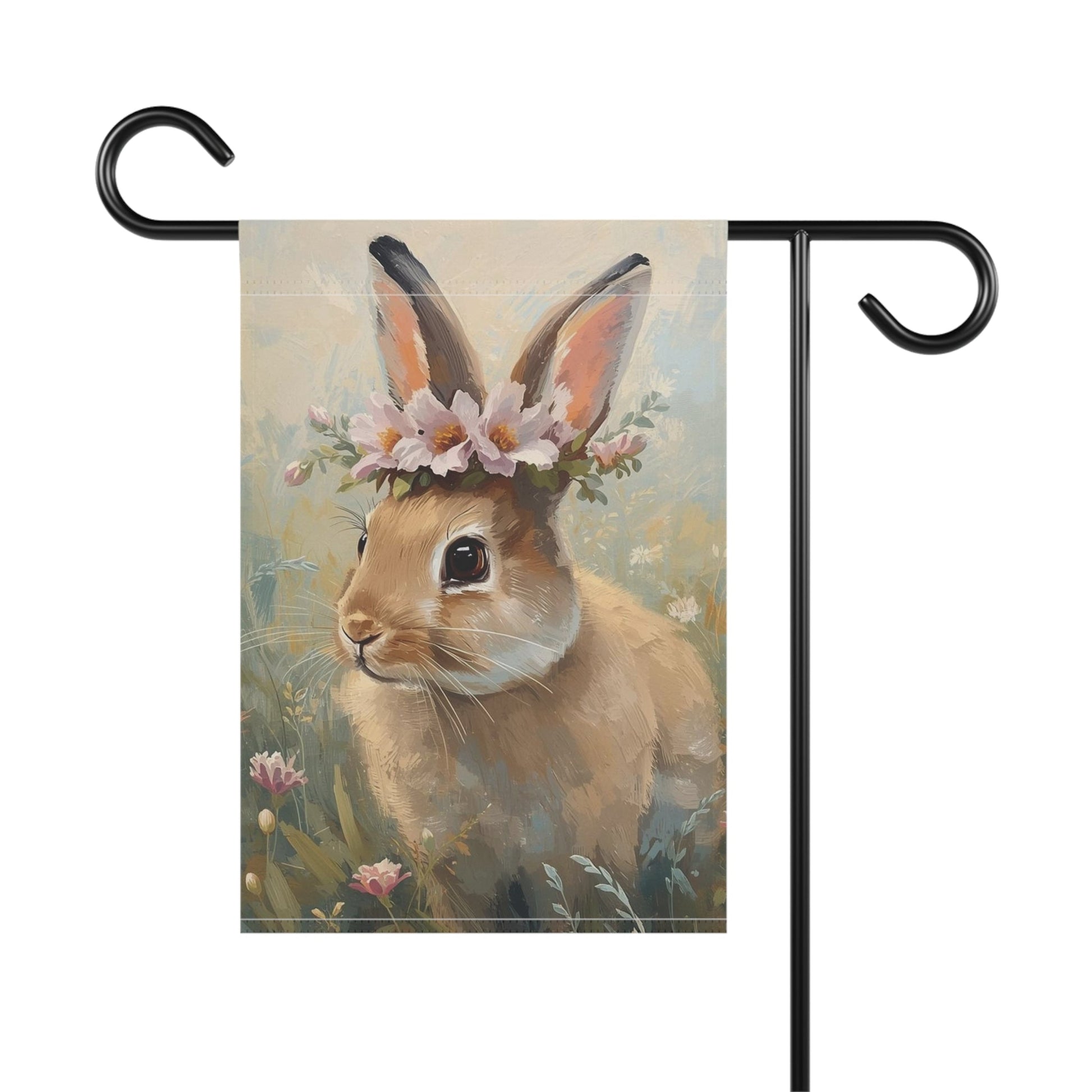 Bunny with Flower Crown Garden and House Flag Decor Flags