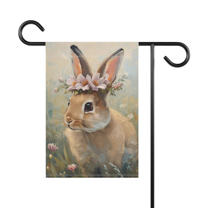 Bunny with Flower Crown Garden and House Flag Decor Flags