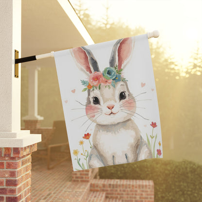 Watercolor Bunny and Flowers Garden and House Flag Decor Flags
