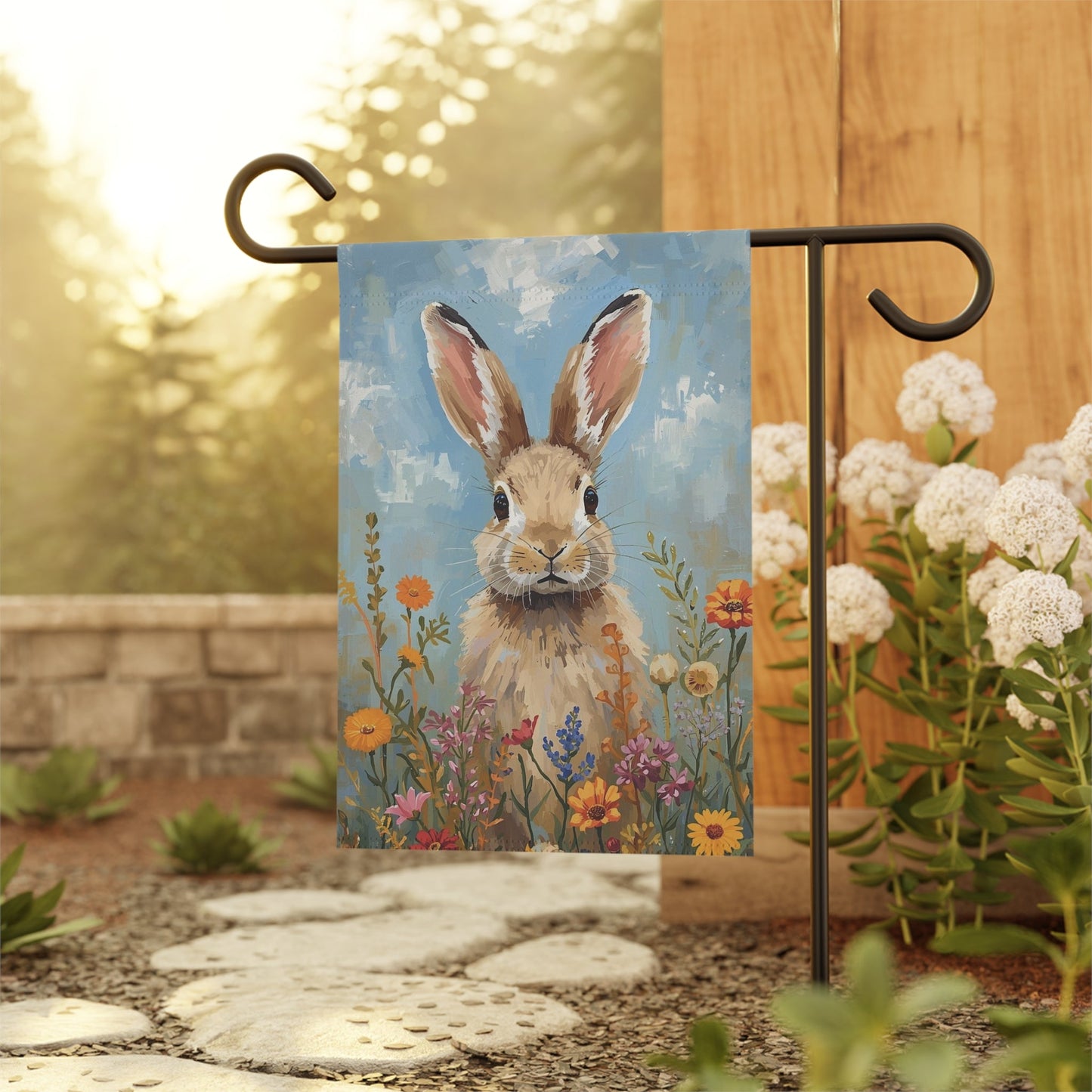 Spring Bunny in Wildflowers Garden and House Flag Decor Flags