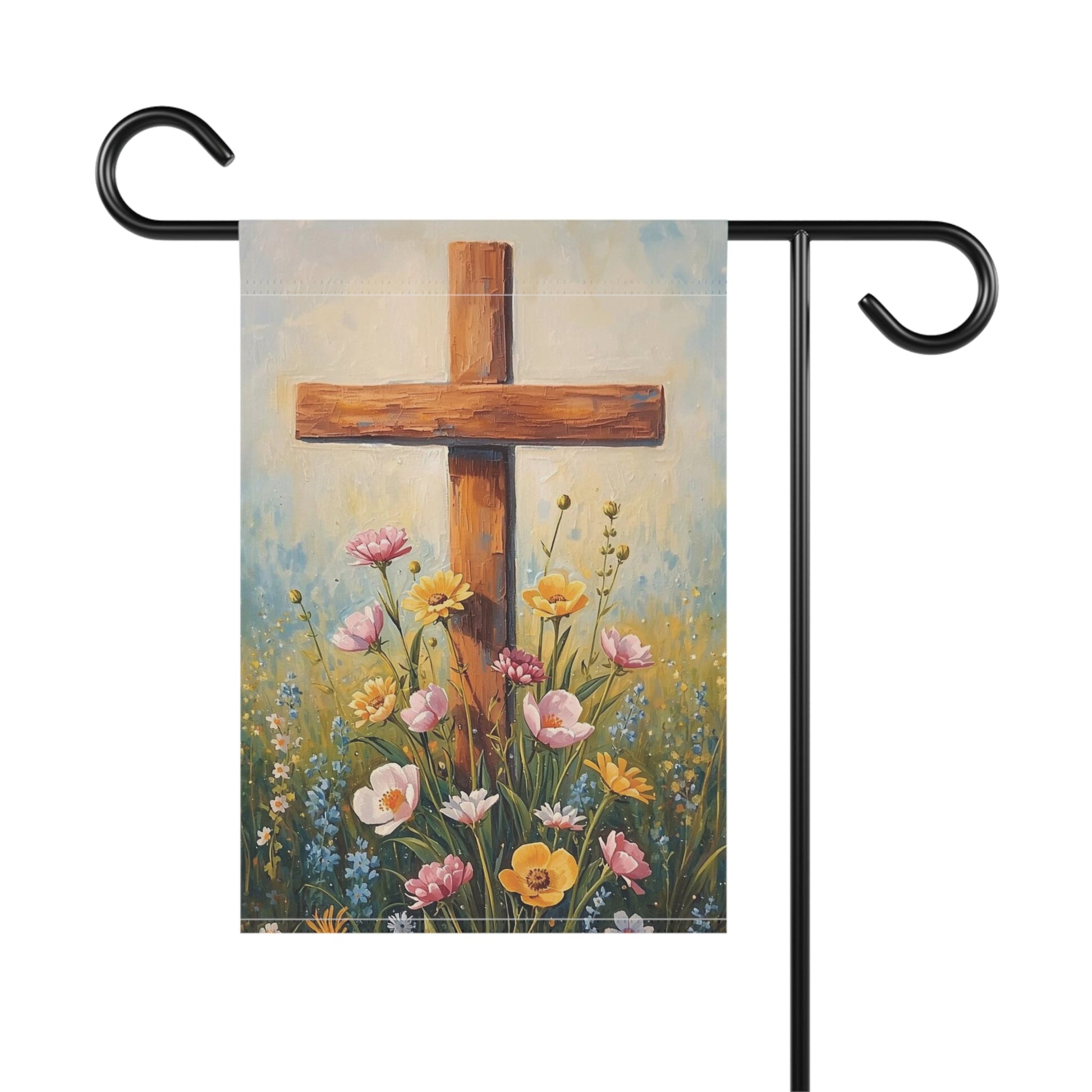 Wooden Cross with Wildflowers Garden Flag Decor Flags