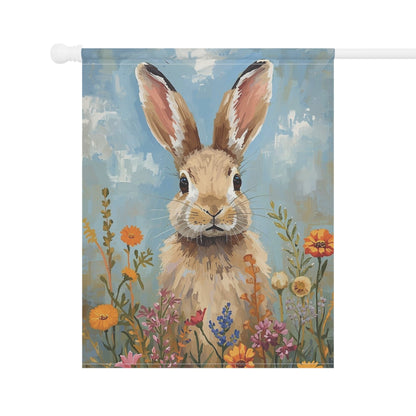 Spring Bunny in Wildflowers Garden and House Flag Decor Flags
