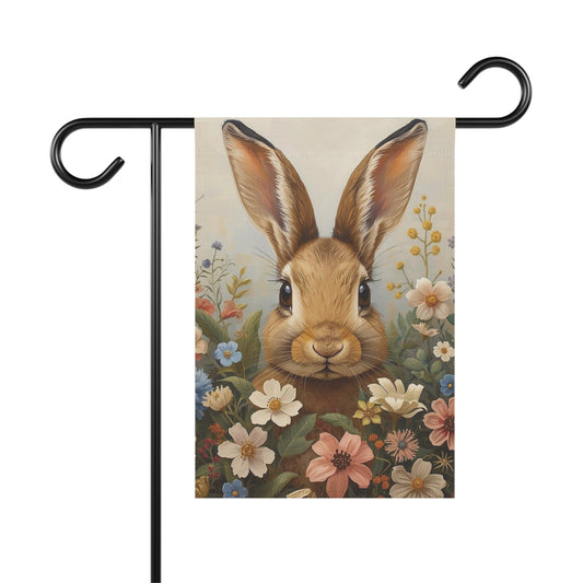 Bunny Surrounded by Flowers Easter Garden and House Flag Decor Flags