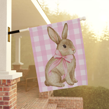 Pink Gingham Bunny Garden and House Flag Decor Flags