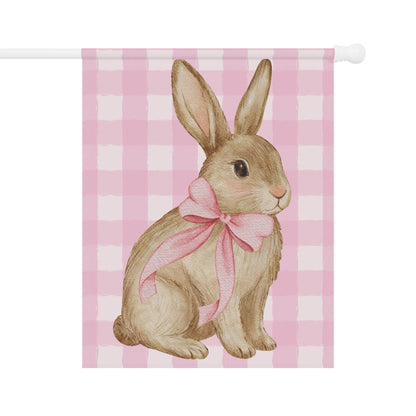 Pink Gingham Bunny Garden and House Flag Decor Flags