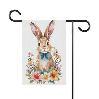 Watercolor Bunny with Blue Bow Garden and House Flag Decor Flags