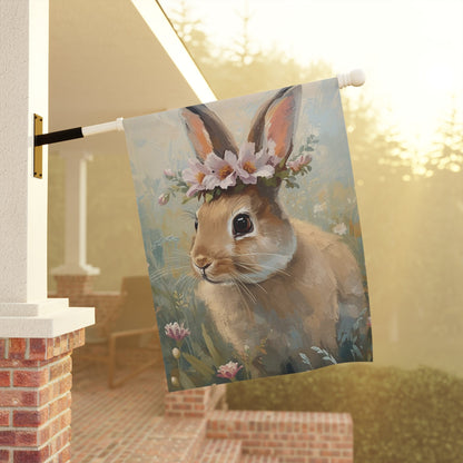 Bunny with Flower Crown Garden and House Flag Decor Flags