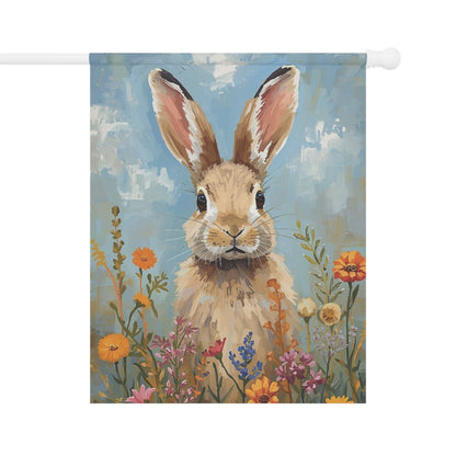 Spring Bunny in Wildflowers Garden and House Flag Decor Flags