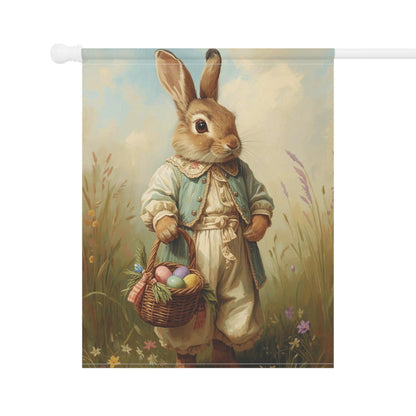 Vintage Easter Bunny with Basket Garden and House Flag Decor Flags
