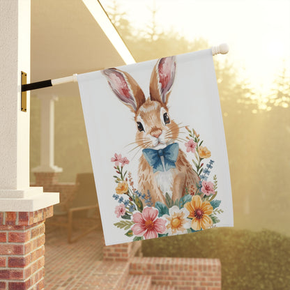 Watercolor Bunny with Blue Bow Garden and House Flag Decor Flags