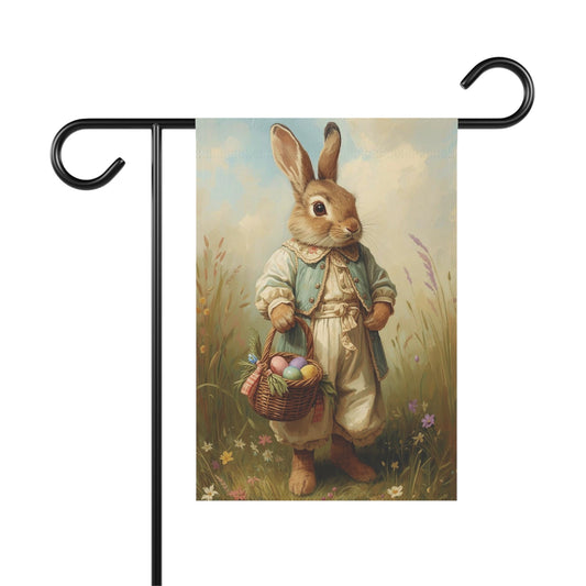 Vintage Easter Bunny with Basket Garden and House Flag Decor Flags