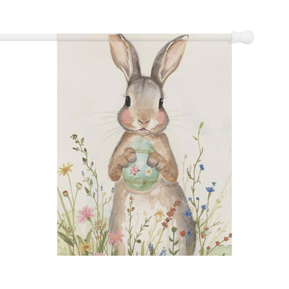 Watercolor Bunny with Egg Floral Garden and House Flag Decor Flags