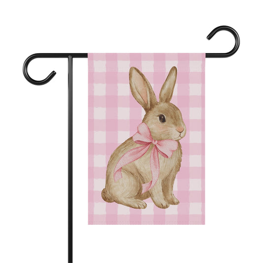 Pink Gingham Bunny Garden and House Flag Decor Flags
