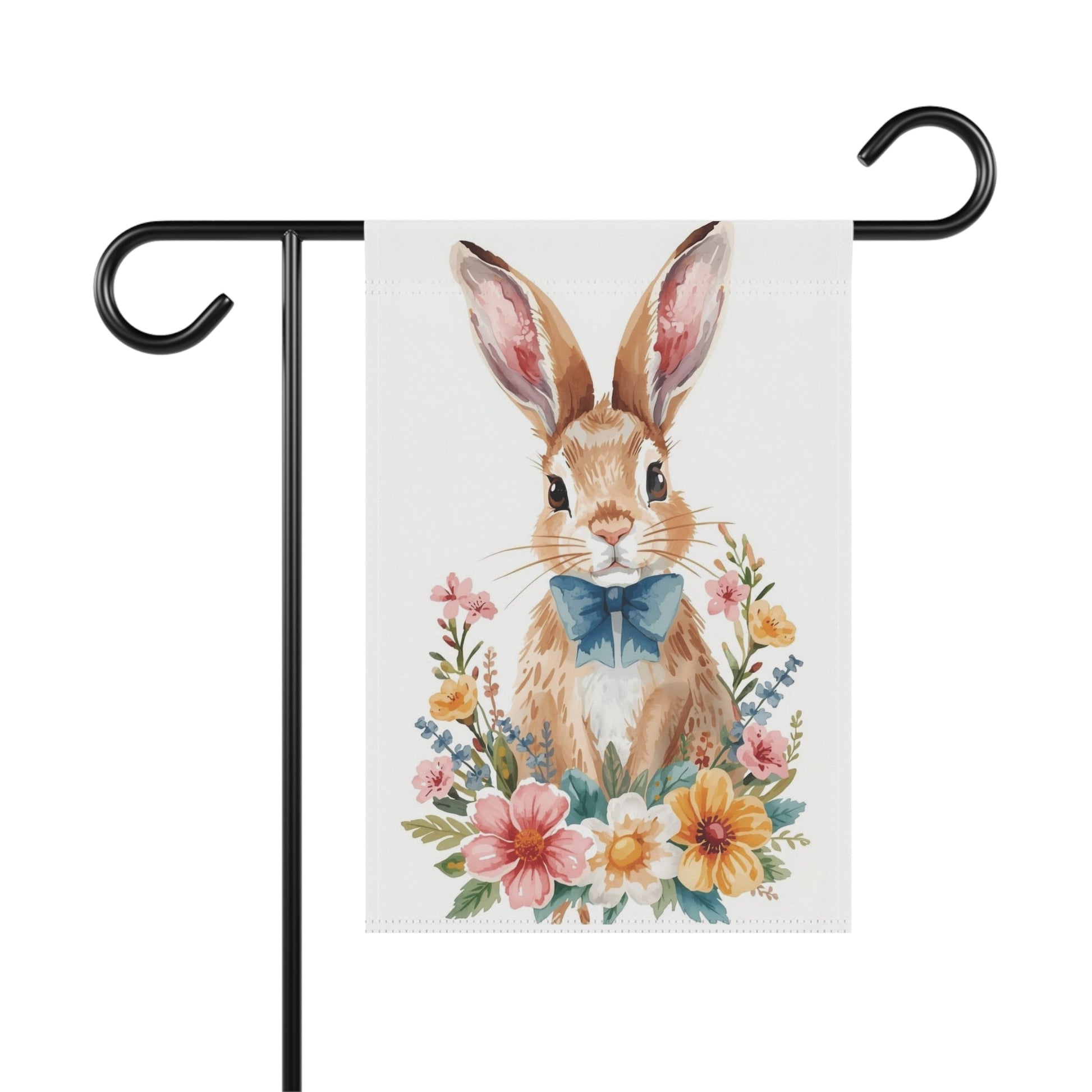 Watercolor Bunny with Blue Bow Garden and House Flag Decor Flags