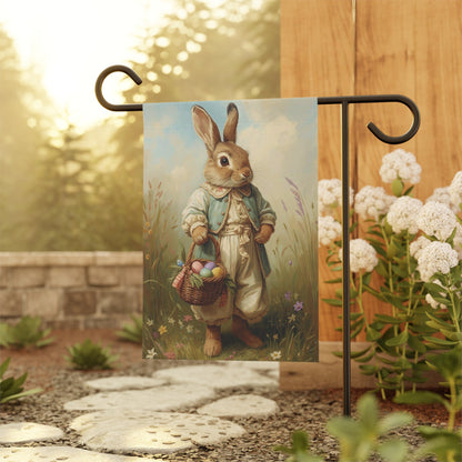 Vintage Easter Bunny with Basket Garden and House Flag Decor Flags