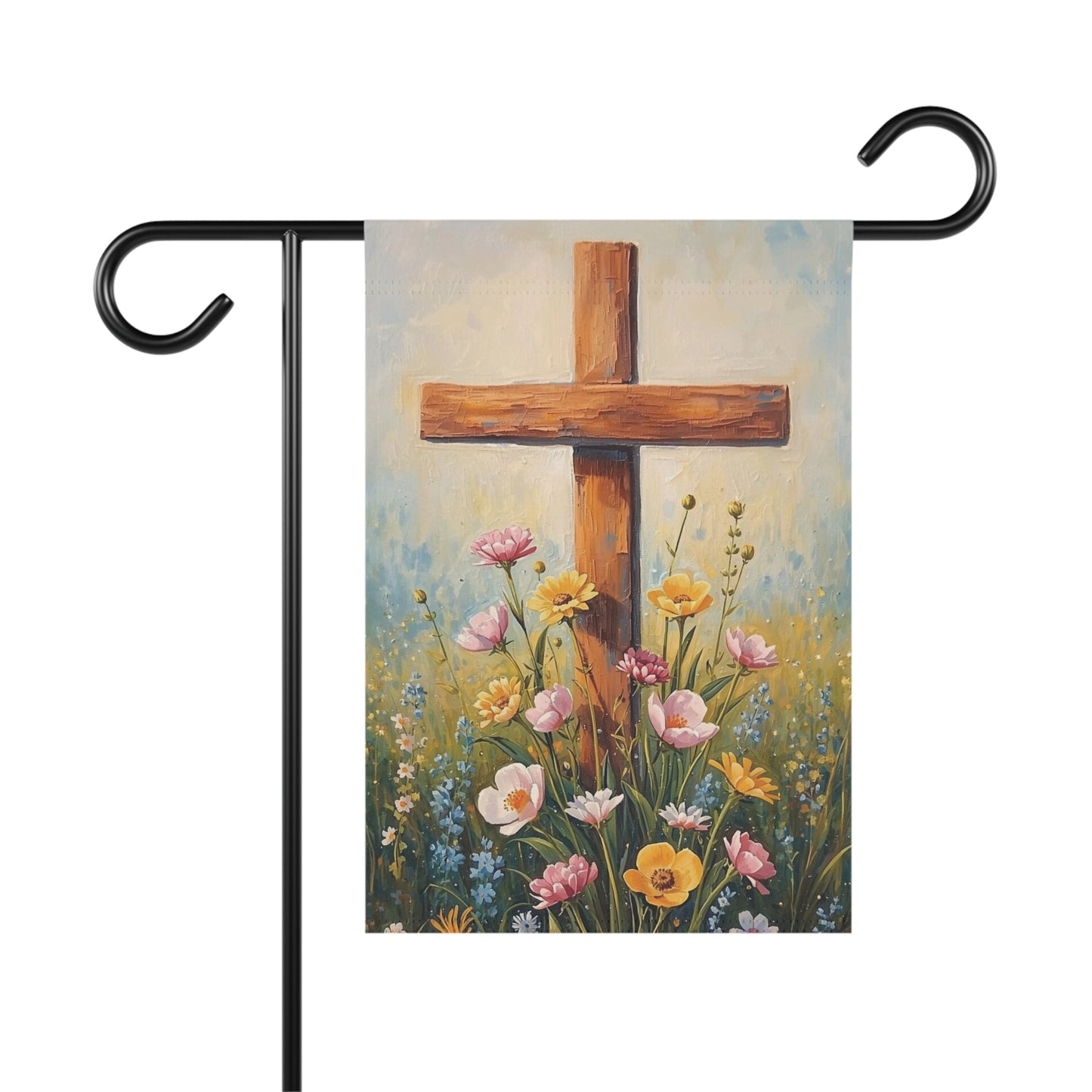Wooden Cross with Wildflowers Garden Flag Decor Flags