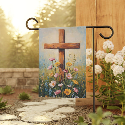 Wooden Cross with Wildflowers Garden Flag Decor Flags