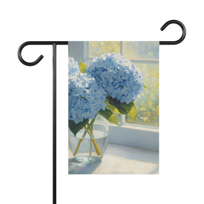 Blue Hydrangeas in Vase Garden and House Flag Decor Flags