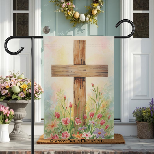 Wooden Cross Pastel Floral Garden and House Flag Decor Flags