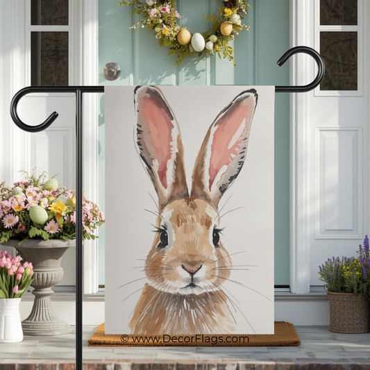 Watercolor Rabbit Portrait Garden and House Flag Decor Flags