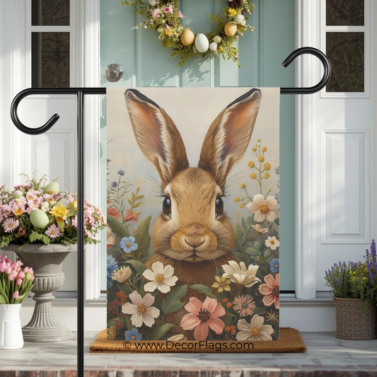 Bunny Surrounded by Flowers Easter Garden and House Flag Decor Flags