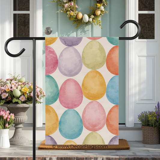 Watercolor Easter Eggs Garden and House Flag Decor Flags