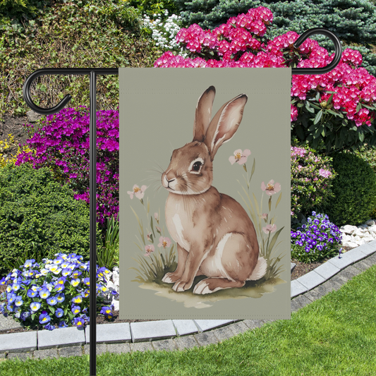 Bunny and Pink Flowers Garden and House Flag Decor Flags