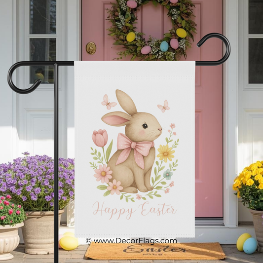 Easter Bunny Floral Garden and House Flag Decor Flags