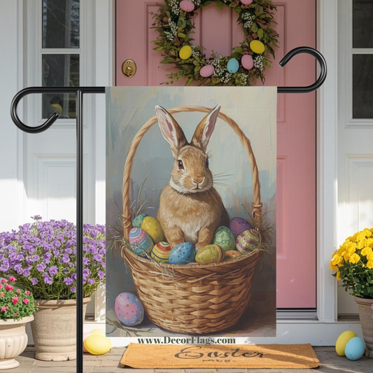 Easter Bunny in Basket Garden and House Flag Decor Flags