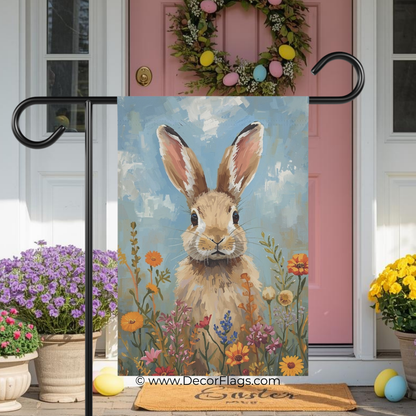 Spring Bunny in Wildflowers Garden and House Flag Decor Flags