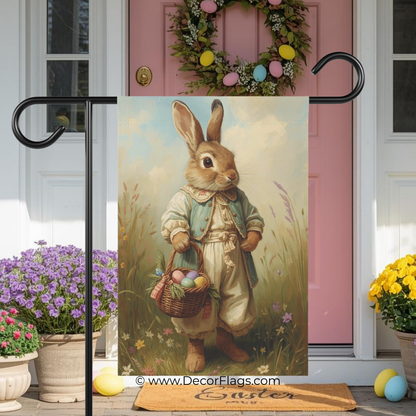 Vintage Easter Bunny with Basket Garden and House Flag Decor Flags