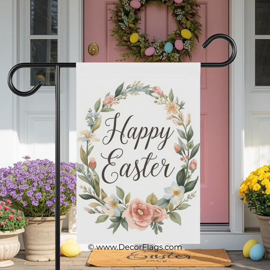 Happy Easter Floral Wreath Garden and House Flag Decor Flags