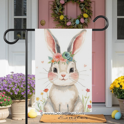 Watercolor Bunny and Flowers Garden and House Flag Decor Flags