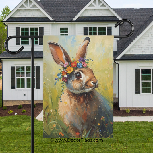 Bunny in Wildflowers Garden and House Flag Decor Flags