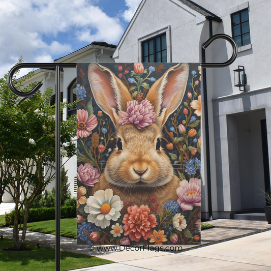 Moody Floral Bunny Garden and House Flag Decor Flags