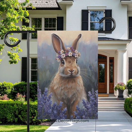 Purple Floral Crown Bunny Garden and House Flag Decor Flags